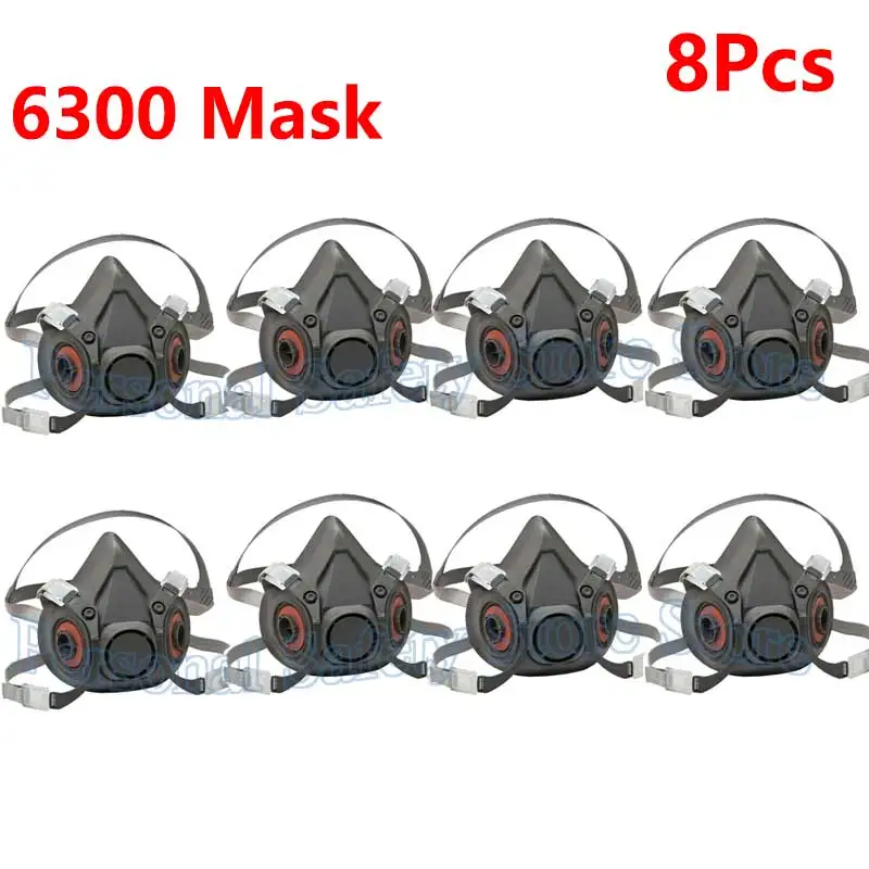 8PCS 6300 Half Face Gas Mask Respirator Chemical Respirator Mask with filter Protect Organic Gas Painting Spraying Dust Mask ﻿