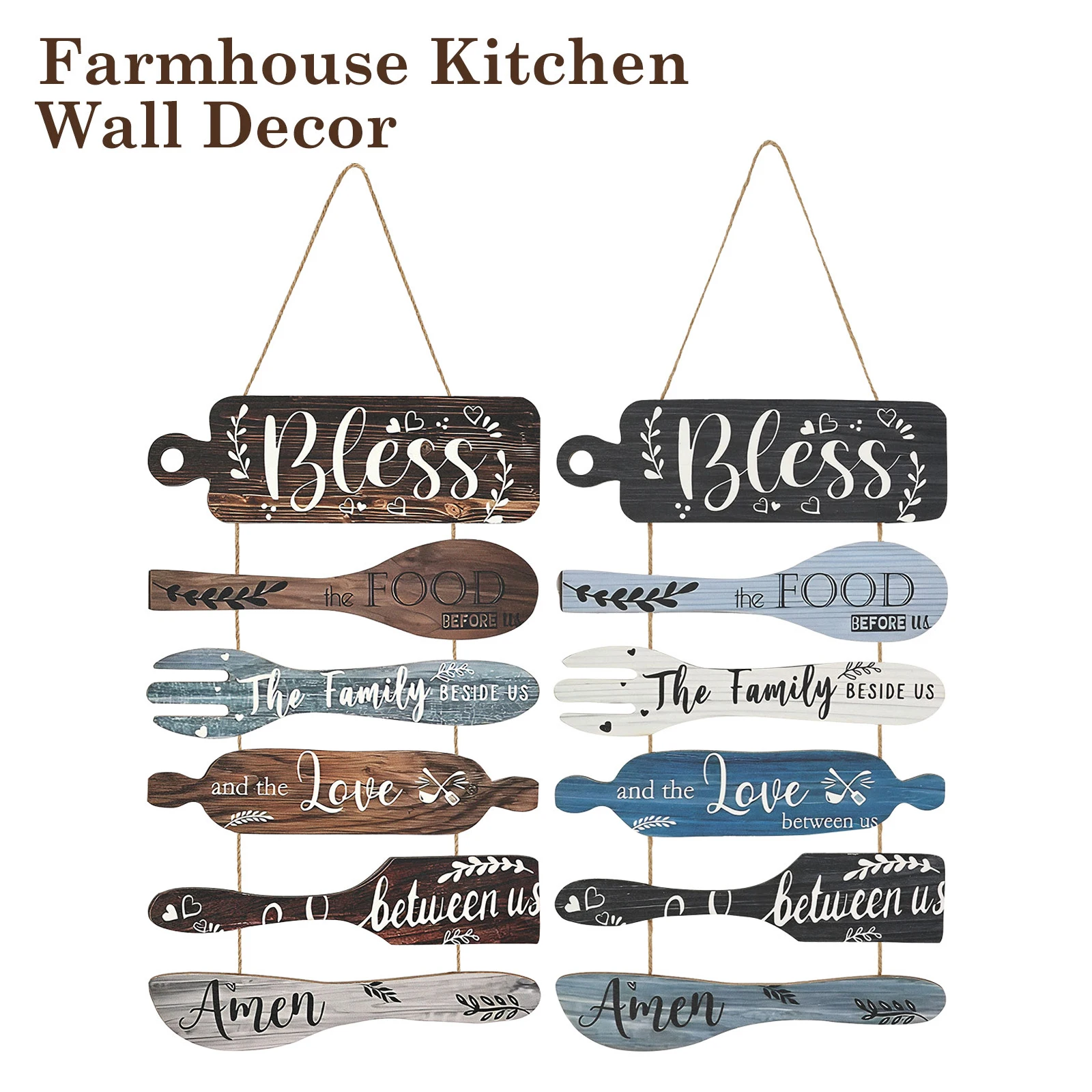 Kitchen Wooden Sign Wall Decor Creative Kitchenware Design with Wooden Roped Warm Home Decor for Restaurant Kitchen Coffee Bar