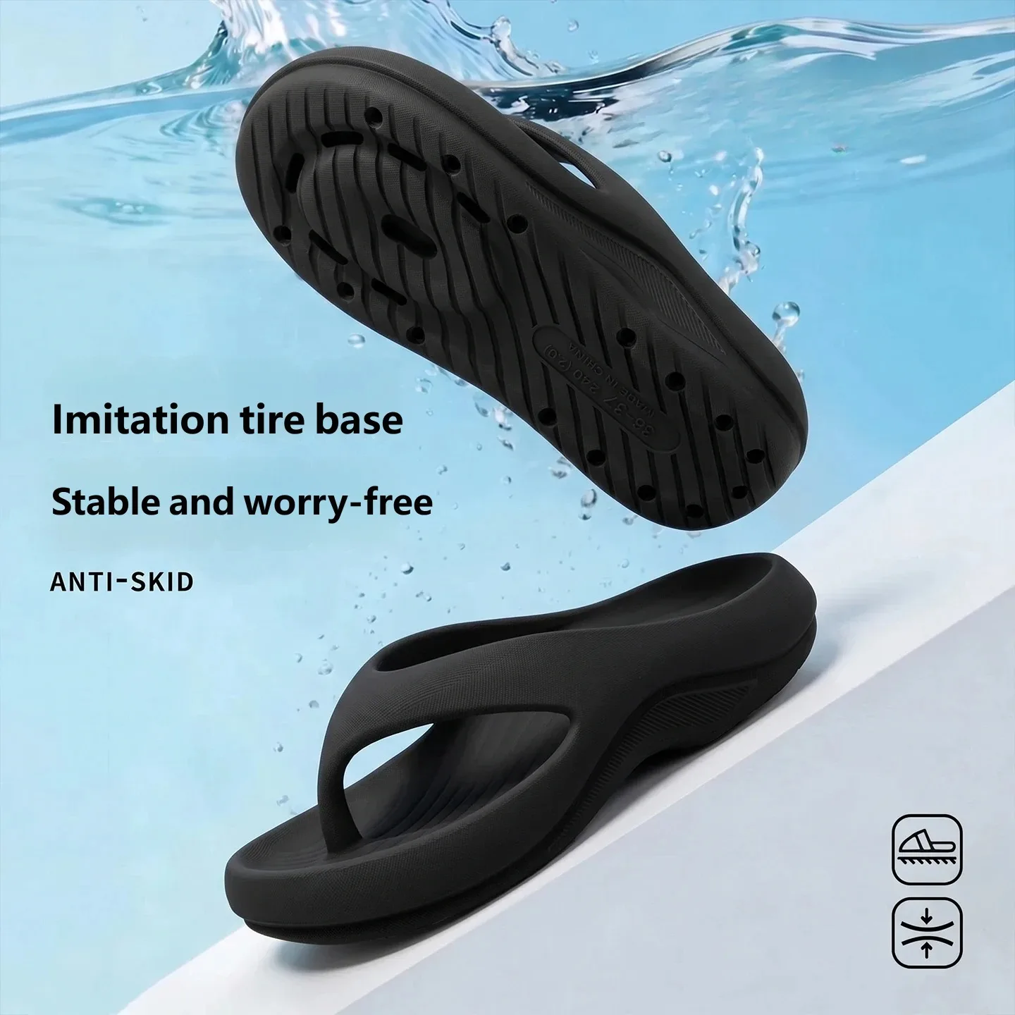 Modische Herren-Flip-Flops mit dicker Sohle, weiche EVA-Komfortsandalen, rutschfeste Hausschuhe für Dusche und Strand – Detail 3