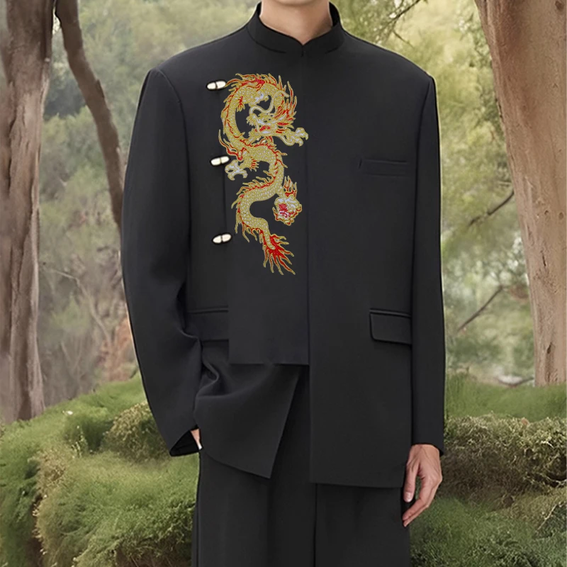 中国風の刺繍ゴールデンドラゴンパッチ縫う服アップリケ韓服 Tシャツ紳士服 DIY 装飾アクセサリー