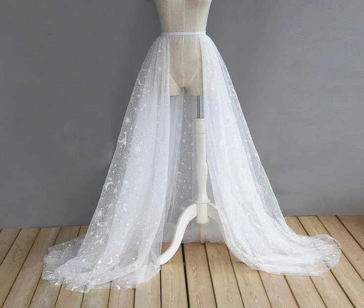 Sparkle Tulle Saia nupcial com trem removível para vestidos, saia Glitter destacável para casamento