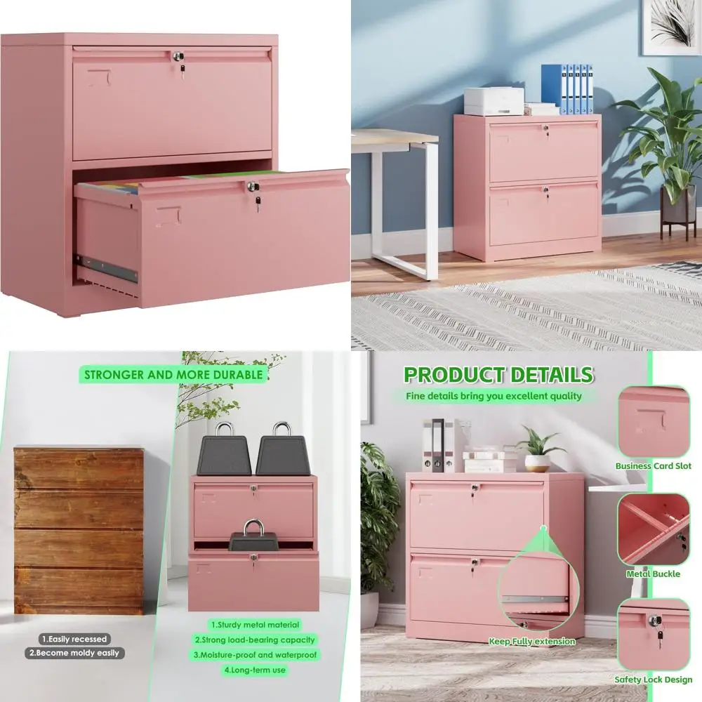 Metal Lateral File Cabinet with Lock, 2-Drawer Wide Storage for Home Office, Suitable for Hanging Files, Letter Size, School and