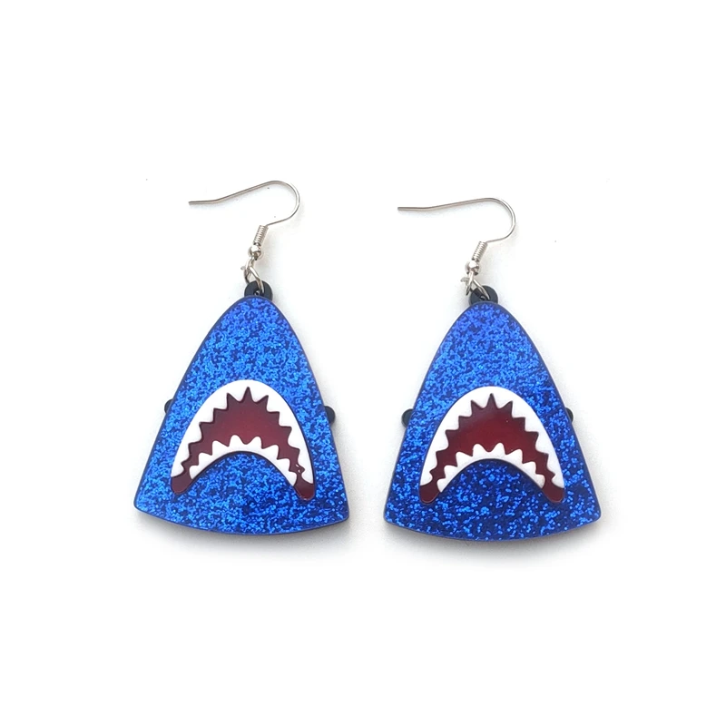 

Glitter Blue Shark Mouth Drop Earrings for Women - Fun Novelty Sea Animal Jewelry, Trendy Acrylic Dangle Earrings for Party