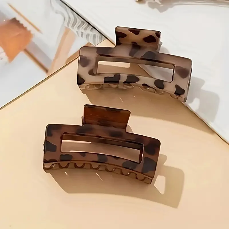 2 Stück elegante Haarklammern mit Leopardenmuster, rechteckige Hai-Klammern aus Kunststoff, Haarschmuck für Damen, Haarspangen für Styling – Detail 5