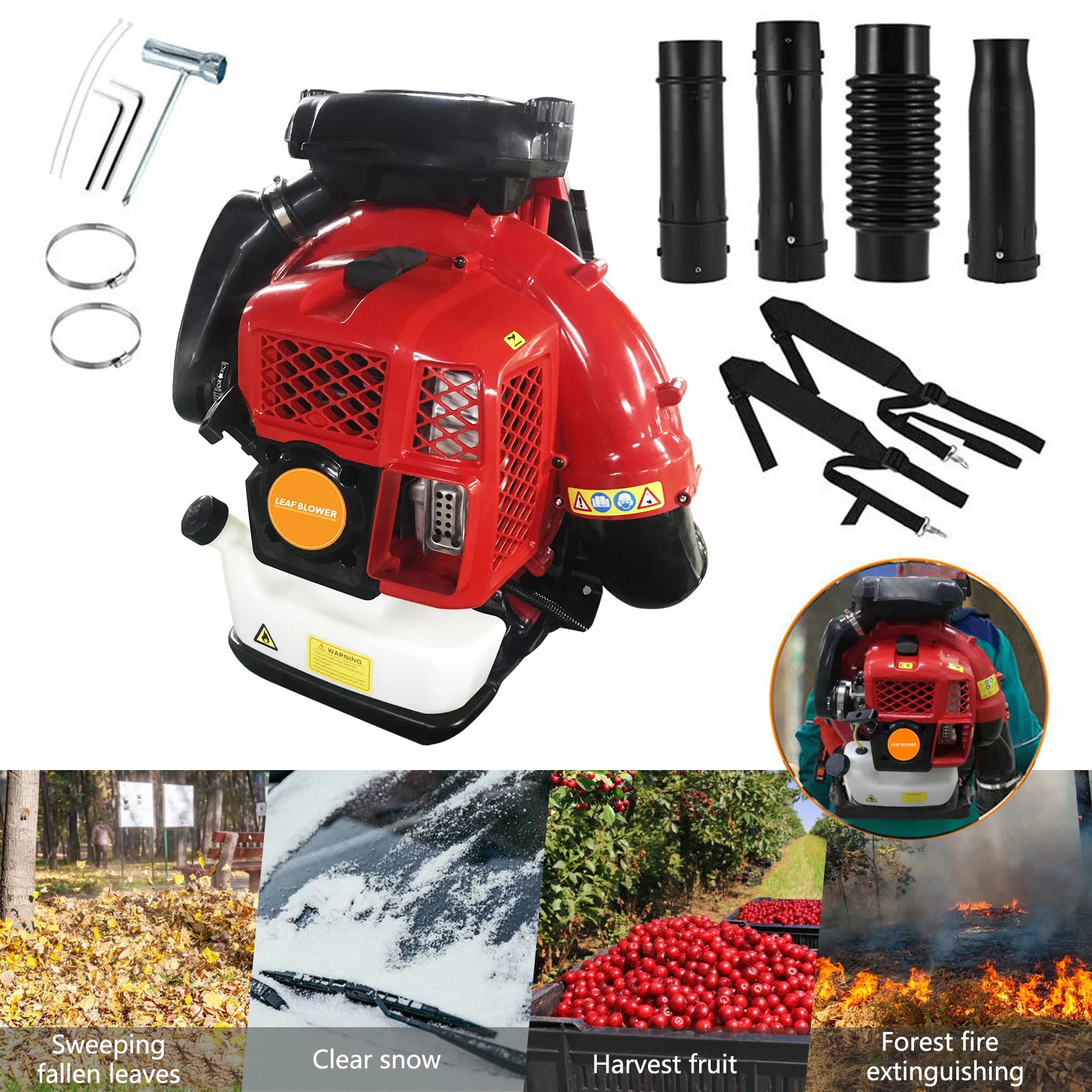 

2-Stroke Engine 900CFM Air Volume 2.3L Tank Leaf Blower 80CC Gas Powered Backpack Snow Blower