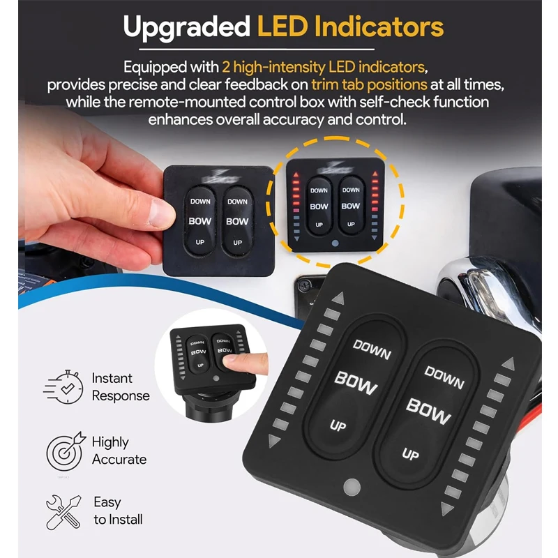 LED Indicator Two-Piece Tactile Trim Tab Switch Kit #15270-001 w/Pigtail - For Lenco Single Actuator Trim Tab Systems 12V/24V
