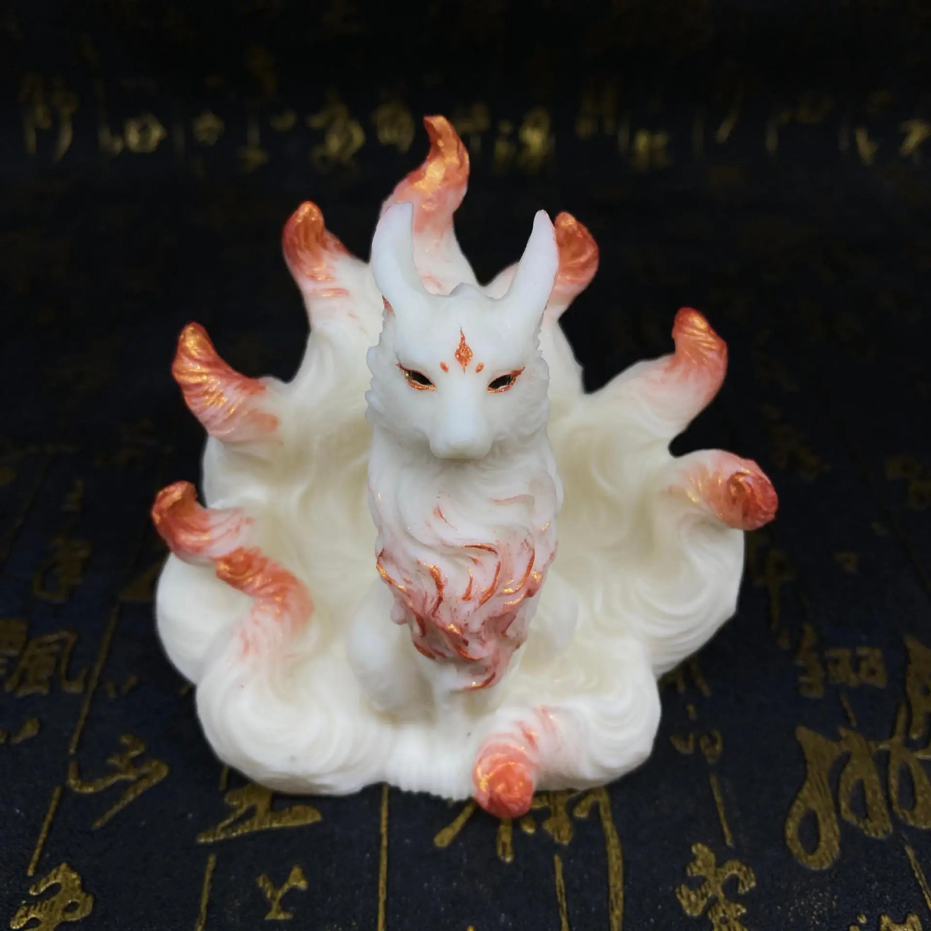 Ivory Nut Carved Nine Tailed Fox Figurine Home Desktop Trendy Craft Display Ornament Art Decor Collectible Gift