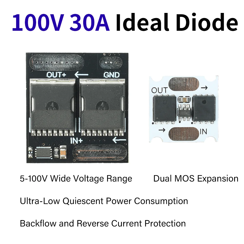 Ideal Diode Module 100V/30A 60V/10A Anti-Backflow Rectifier Board Ultra-Low Power Industrial Power Protection