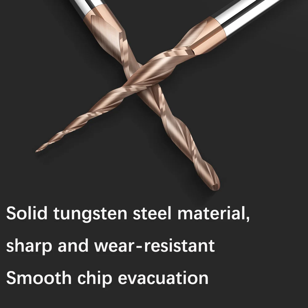 Carbide Spiral Tapered Ball Nose End Mill 6mm Shank 2 Flutes Router Bit Woodworking CNC 2D 3D Carving Bits Wood Milling Cutter