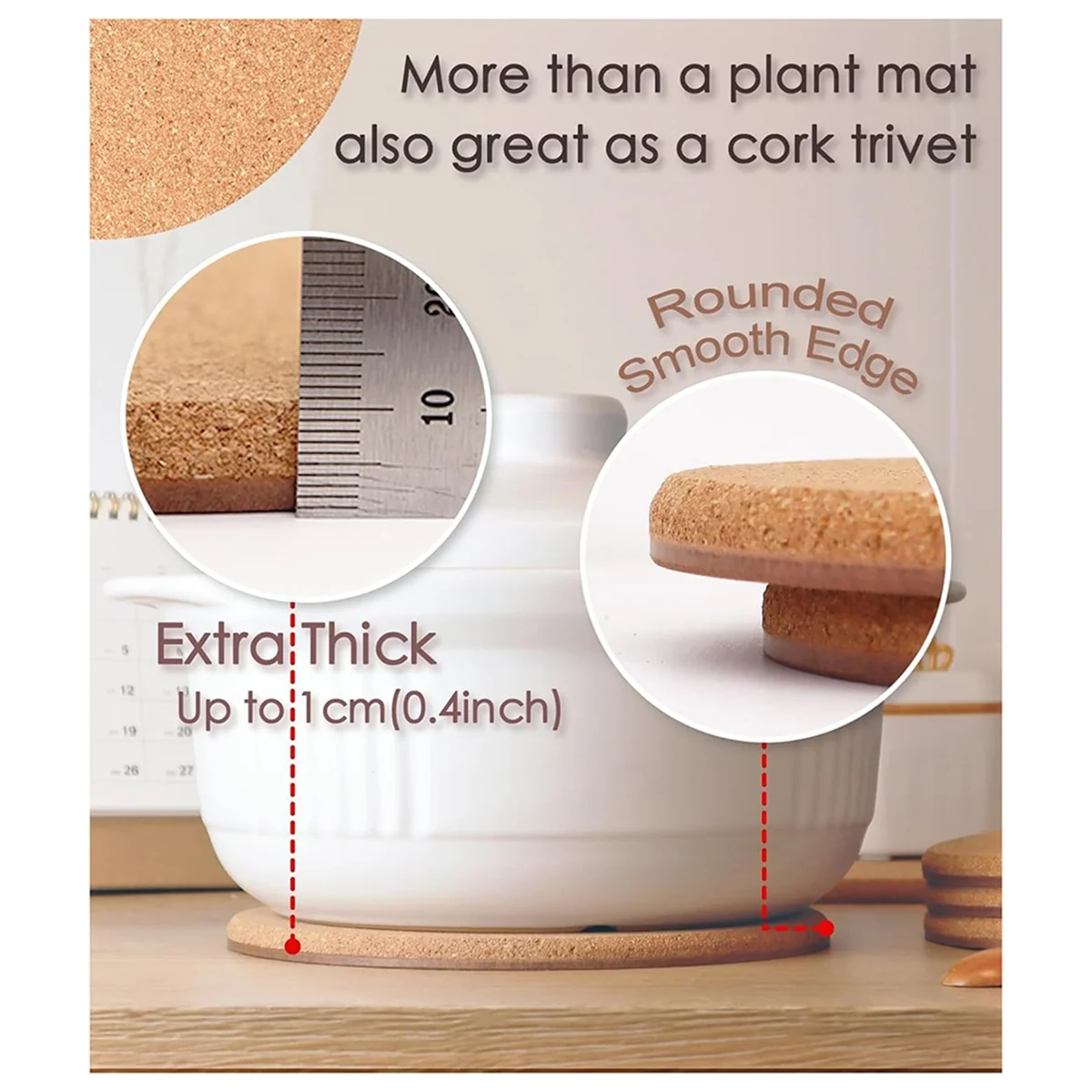 قواعد أكواب نباتات الفلين A62X، 3 أحجام مزدوجة الطبقات قاعدة زراعة الفلين السميكة الصلبة، حصيرة نبات الفلين الماصة 4/6/8 بوصة