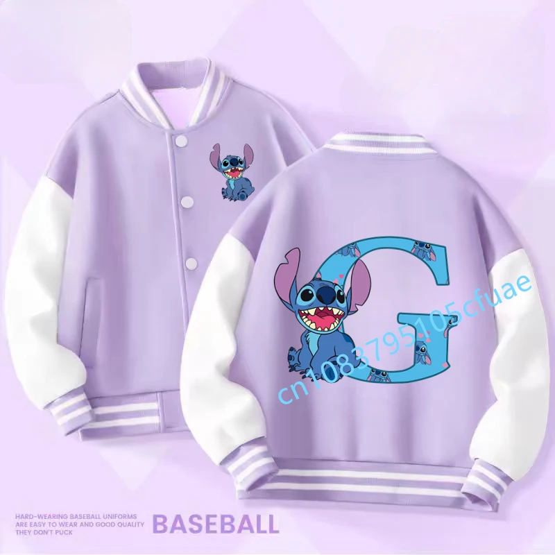 

Disney Kawaii Children Stitch Letter ABC Stitch Baseball Uniform Fashion Anime Manga Cartoons Girls Boy Kids Casual Outer Jacket