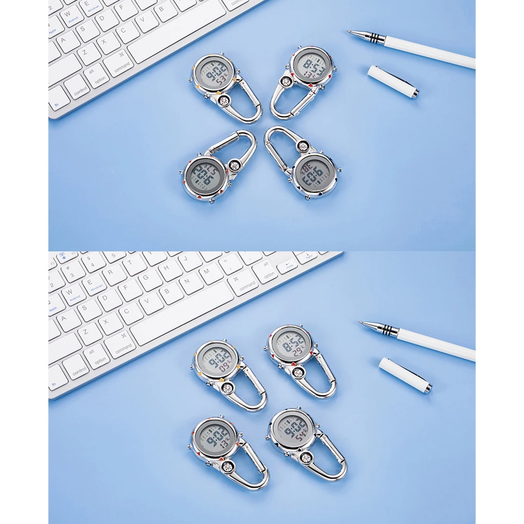 Digital Carabiner Clip Watches Clock Fashion Luminous Fob Watch Men Temperature Week Display Clocks Gift