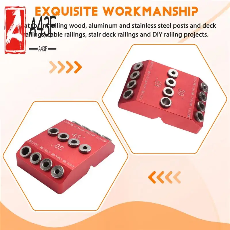 

A43F-30/45/90° Angle Drill Hole Guide Jig For Angled And Straight Hole,Cable Railing Lag Screw Drilling Template