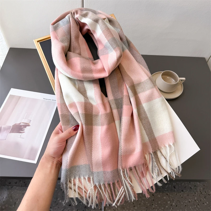 

Women's Winter Classic Plaid Scarf Thicken Student Long Shawl Lovers Thicken To Keep Warm Neckerchief Scarves Bufanda Tassel
