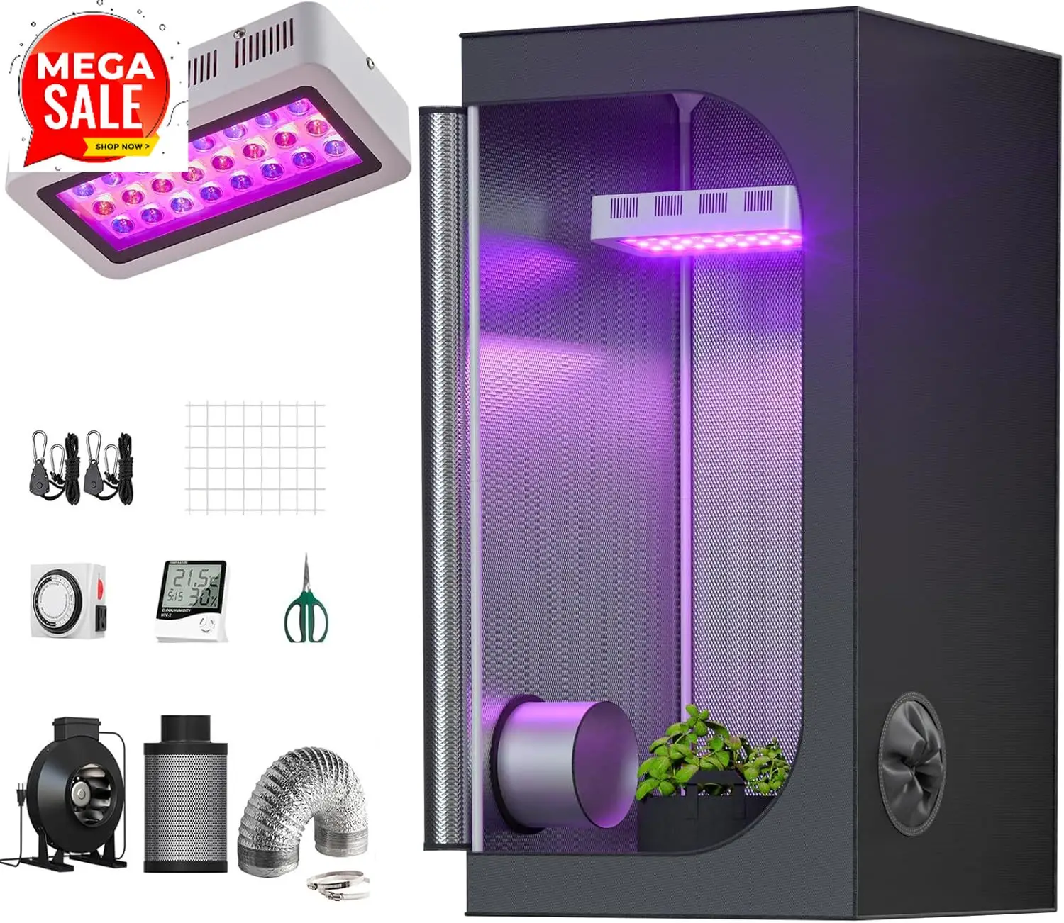 

Grow Tent Complete Kit 300W LED Grow Light Full-Spectrum Indoor Hydroponics 32"X32"X63" Grow Tent 4" Ventilation Kit with Hanger
