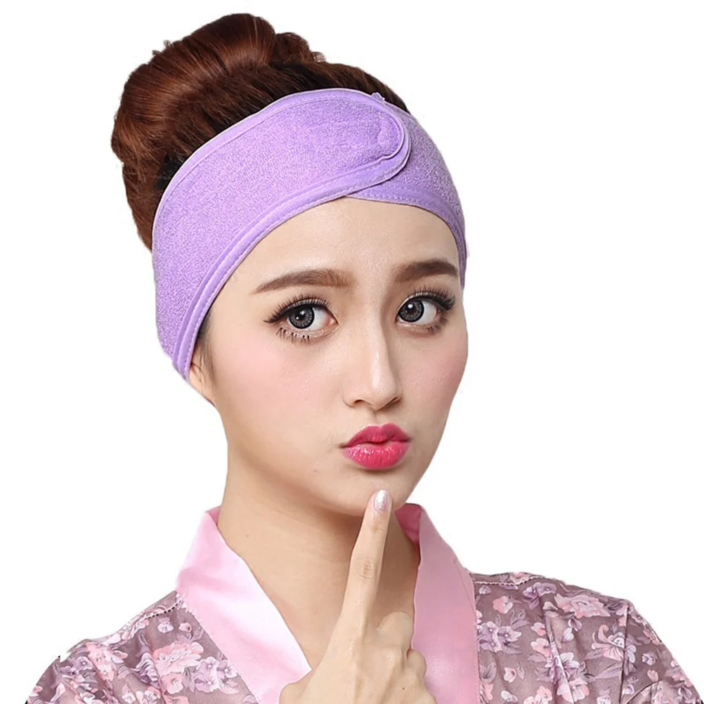 

3Pcs Bundling Hairband Spa Facial Headband Cloth Adjustable Tape Makeup Headband Colors White Purple Pink Suitable Shower