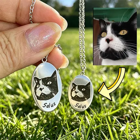 Custom Jewelry Oval Pendant Personalized Dog Cat Head Photo Necklace Woman Pet Lovers Customized Animal Portrait Name Necklace