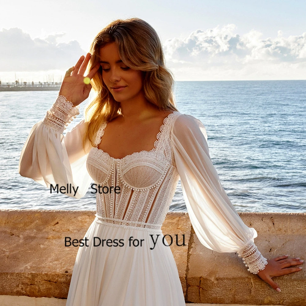 Exquisite Ivory Wedding Dresses Side Slit Bridal Gowns Court Train Full Sleeve New Vestido De Novia Soft Tulle Robe De Summer image 3