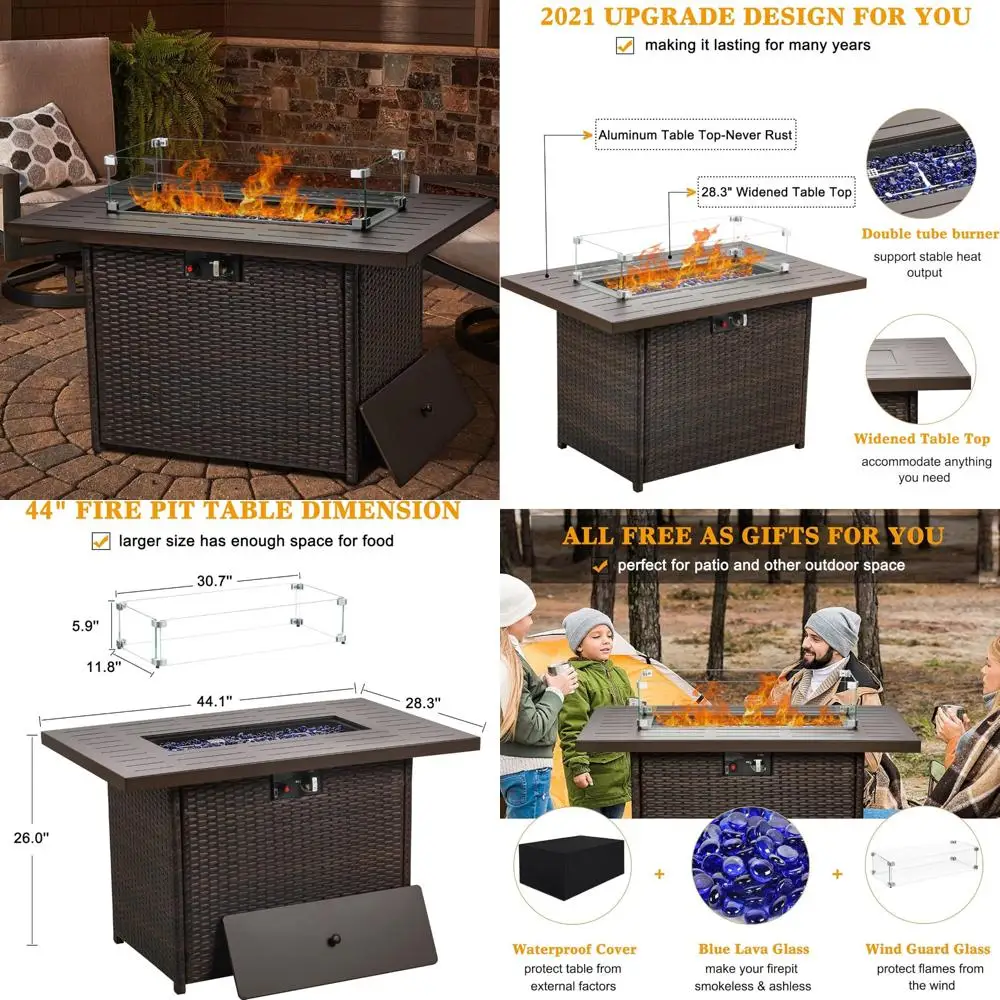 

Rectangular Outdoor Propane Gas Fire Pit Table, 55000 BTU with Glass Wind Guard for Patio, Deck, Garden, Backyard