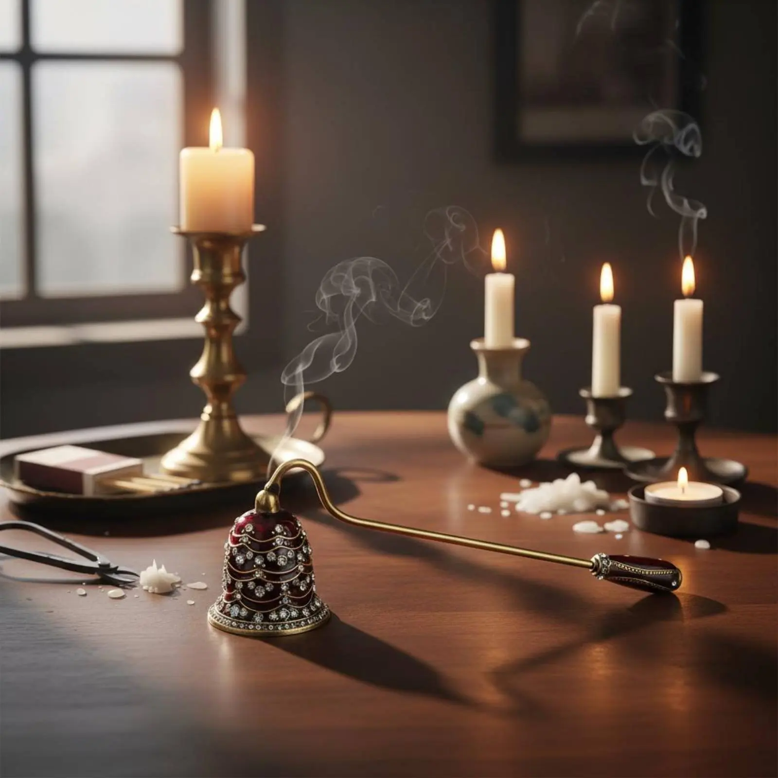 Candle Flame Quencher Crystal Embellished Long Handle Candle Flame Quencher Smokeless Extinguishing Tarnish-Resistant Metal view 2
