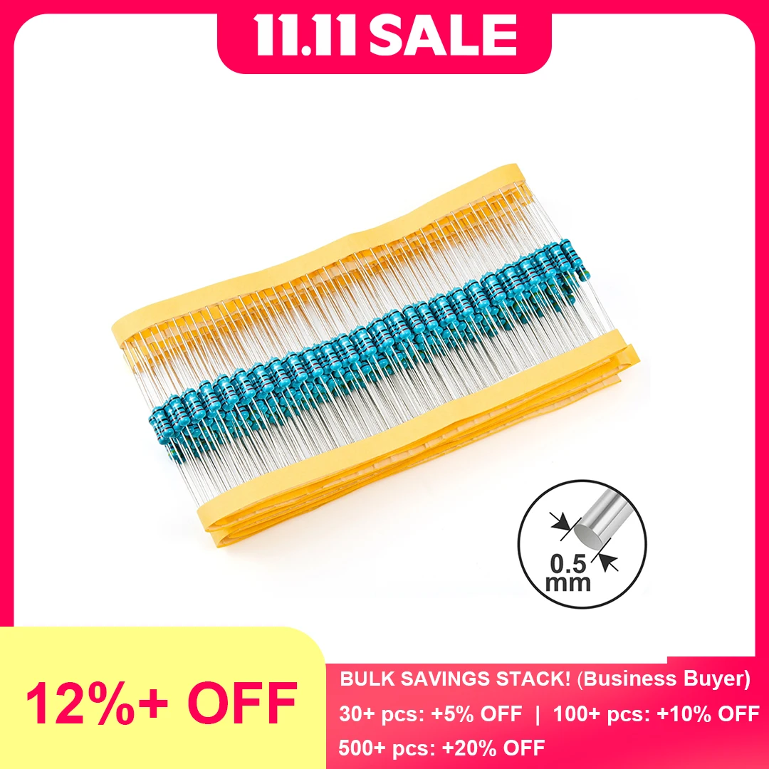 

100 шт. 1/2 Вт 1% металлопленочные резисторы 1 Ом-1 МОм 1/2 Вт 0,5 Вт Высокая точность MF Фиксированное сопротивление 1K 10K 47K 100K 4R7 2K2 2R2