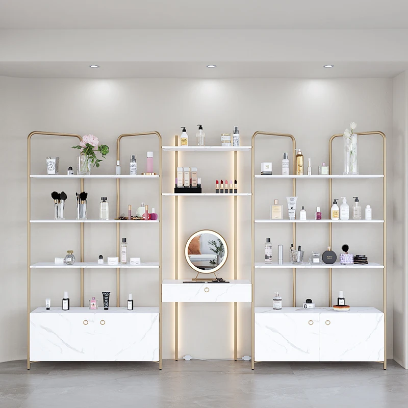 Cosmetics store  beauty salon, skin care product with lamp shelf, multi-layer with mirror