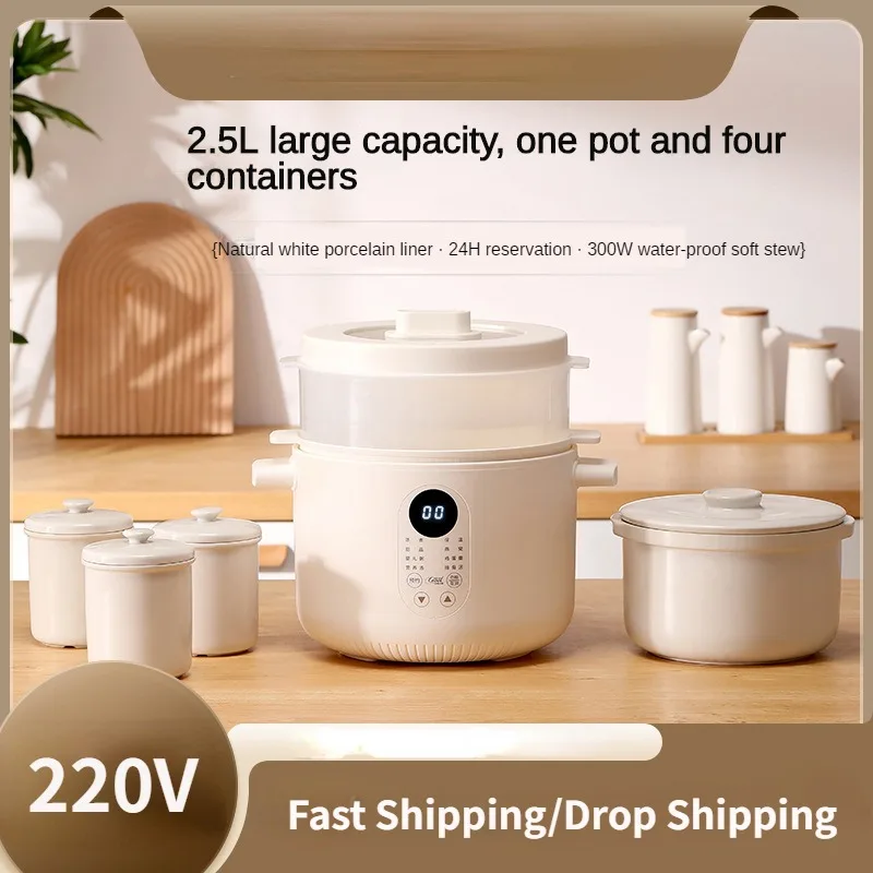 220V 2500ML Electric Electric Slow Stewer Household Automatic Water Separated Stewing Soup Health Preserving Pot Slow Cooker