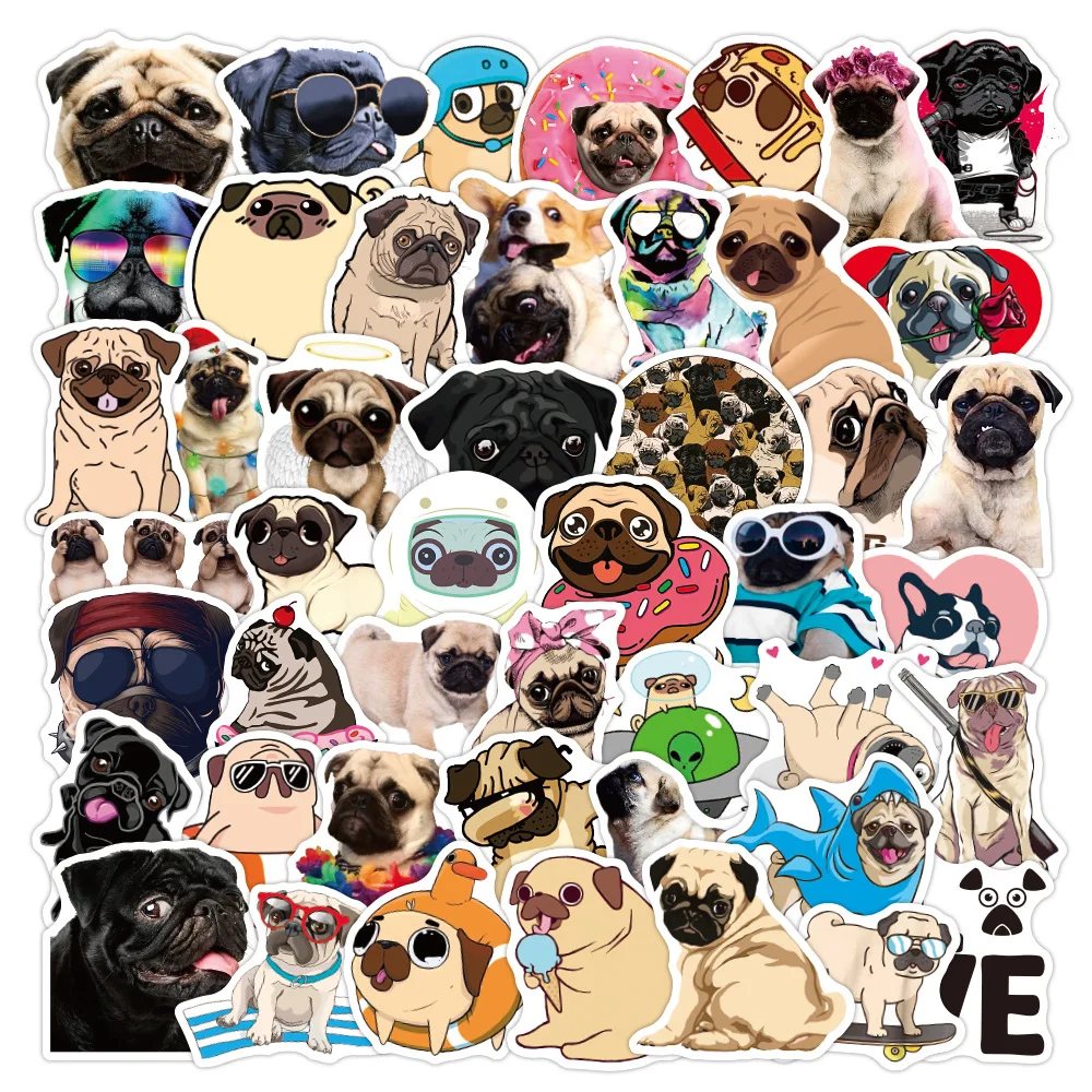 52PCS New Kawaii Pug Dog Graffiti Stickers To DIY Notebook Stationery Luggage Phone Bicycle Cute Cartoon Puppy Animal Sticker