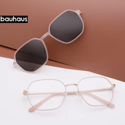 X206 Fashion Magnetic Polarized Clip-on Glasses Retro Polygon Alloy Optical Prescription Eyeglasses Frames for Women