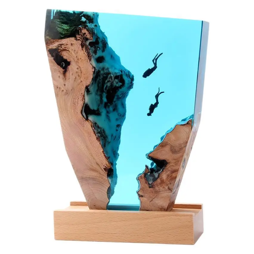 

Handmade creativity, solid wood resin ambient light, ocean free diver, tabletop ornaments for deep sea exploration
