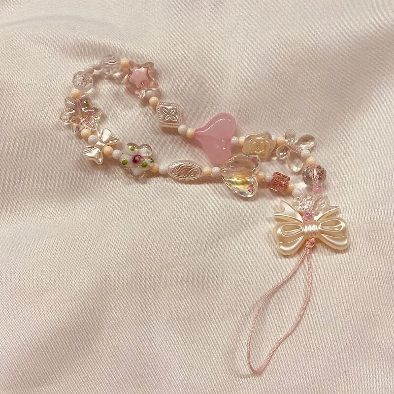 Koreanische Version des Lieblichen Rosa Kirschblüten-Liebesbogen-Perlen-Handykettchen-Taschenanhängers Schlüsselanhänger Rucksackanhänger Geschenk – Detail 4