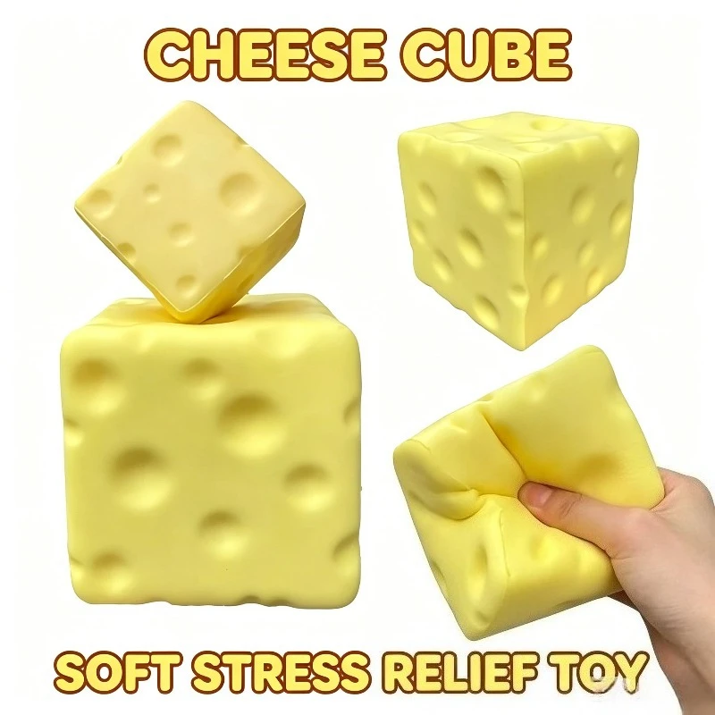 

Jumbo Cheese Cube Stress Ball Squishy Toy Soft Big Cheese Bread Squeeze Ball Fidget Toy ASMR Sensory Anti-Stress Festival Gift
