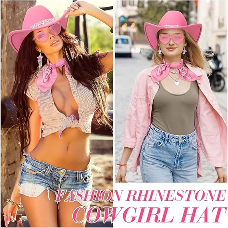 Bride Cowboy Hat Set Diamond Stripe Cowgirl Hat Bridesmaid Gifts Wedding Bridal Shower Bachelorette Party Costume Decor Supplies view 3