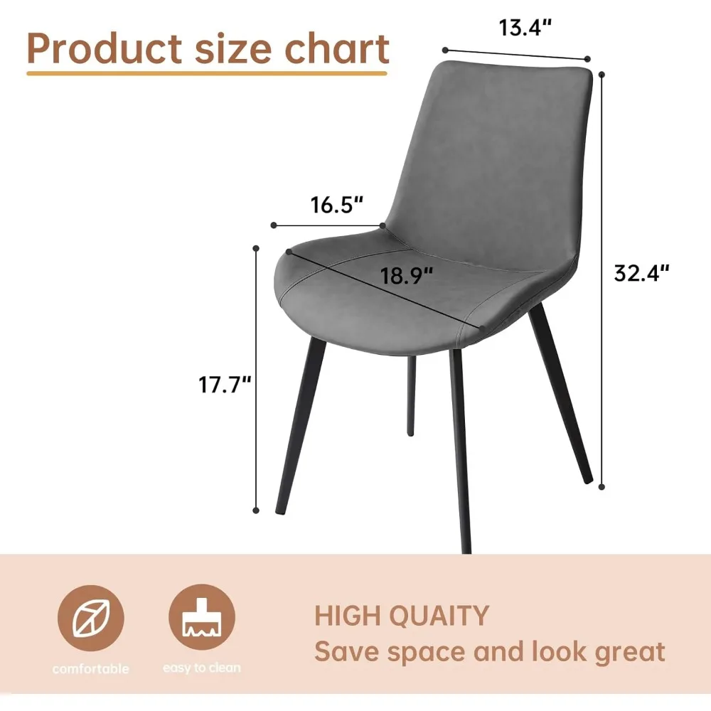 Juego de 4 sillas de comedor, sillas modernas de cocina, lado tapizado con acento en asiento acolchado de piel sintética y patas de metal resistentes