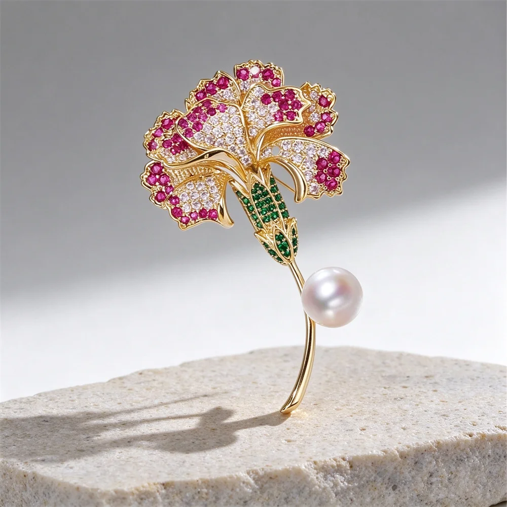 Mother's Day Enamel Carnation Brooch for Women Unisex Botanical Flower Pins Event Funny Luxury Gifts New Year Friends Decoration
