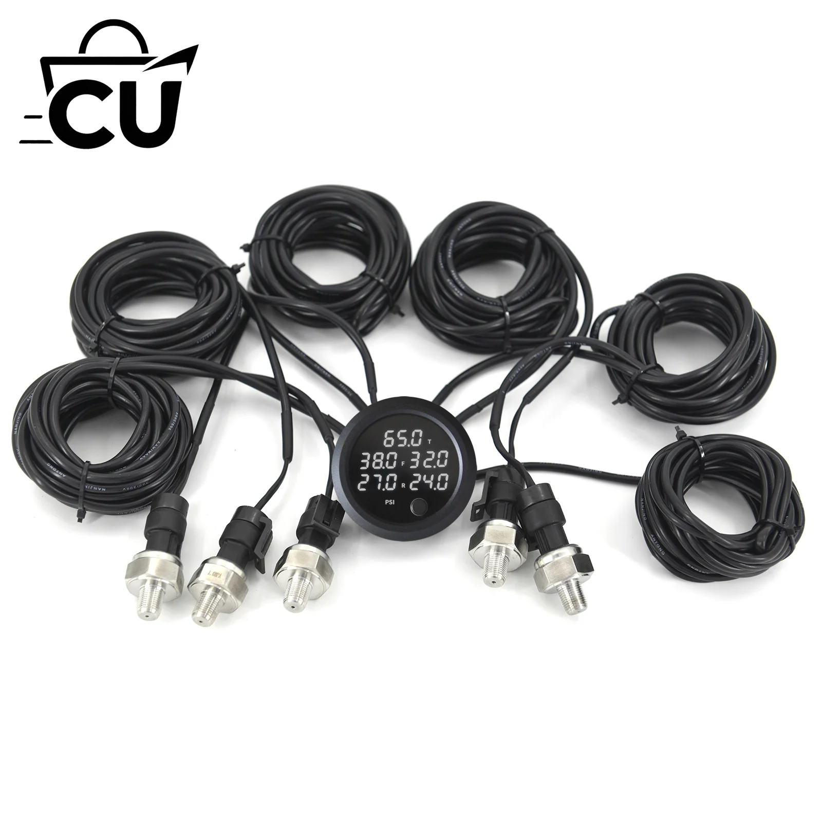 Universal 5 in 1 Digital Display Air Pressure Gauge for Air Suspension with 5 Pcs 1/8 NPT Sensors Red/Blue/White
