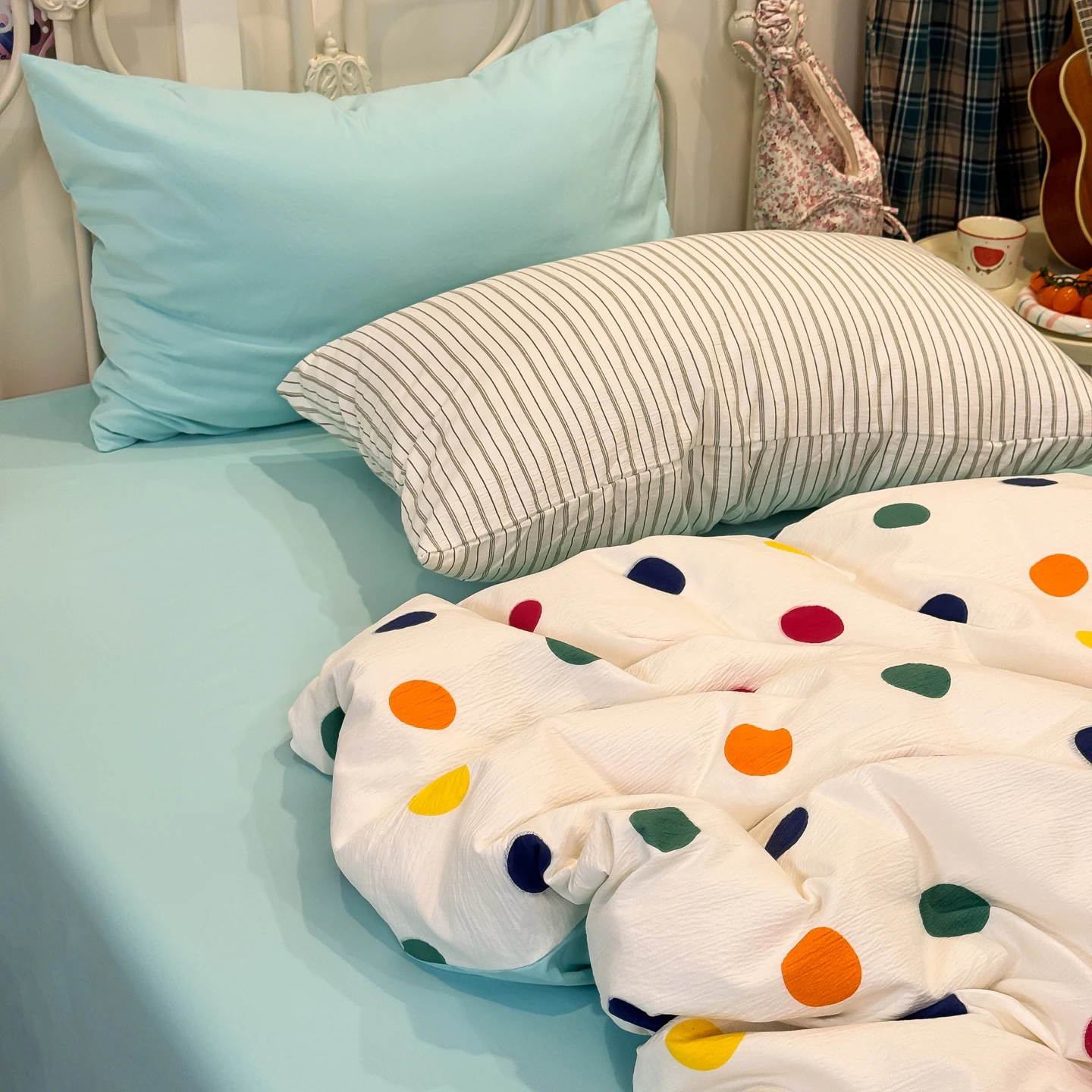 Ins-style Colorful Candy Bedding Set Mint Color Duvet Cover Set Sheet Set King Queen Size for Home Bedroom Decor Bithday Gift