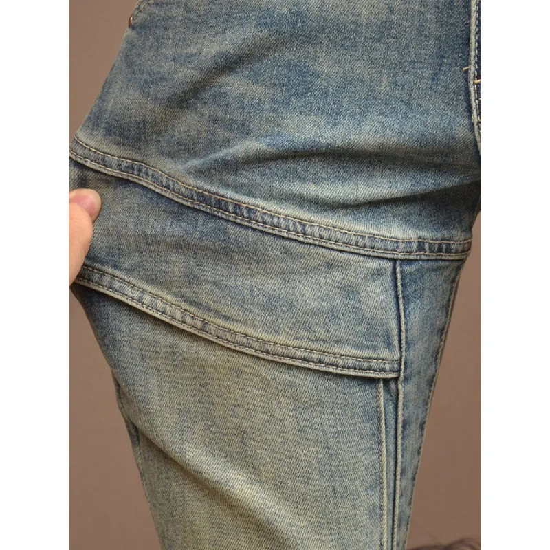 Retro Nostalgic Stitching Jeans Men's Stretch Tight Feet High-End Washed Casual Fashion Street Motorcycle Trousers