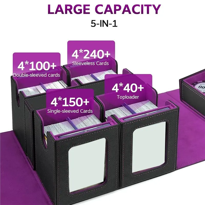 ABUM-Trading Card Deck Case Removable Multi-Purpose Storage Box, For Game Sports Cards Purple+Black