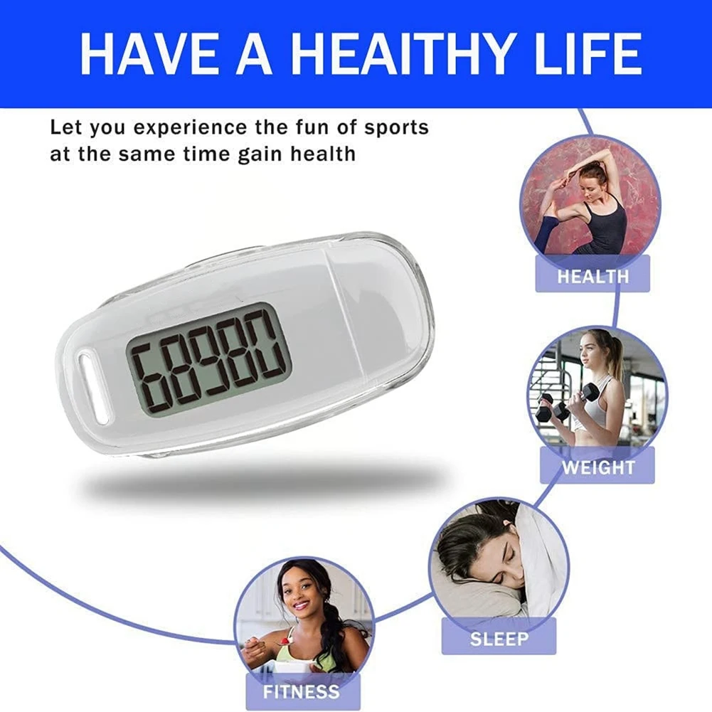 Penghitung langkah sederhana, Pedometer berjalan 3D dengan baterai dapat diisi ulang, pelacak kebugaran akurat, Pedometer Digital, putih