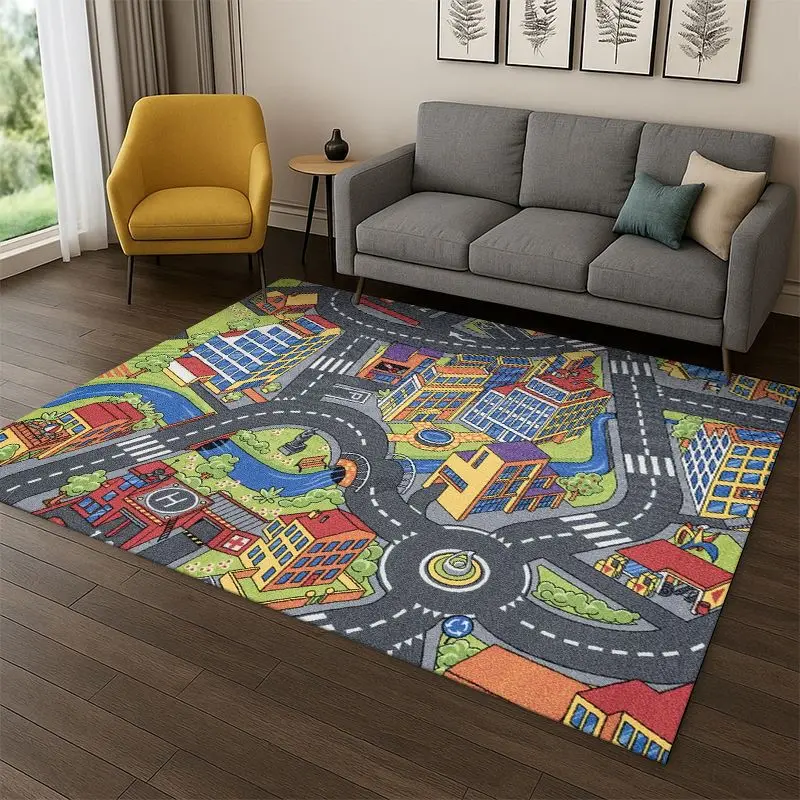 City Traffic Road Highway Runway Playroom PlayMat Carpet Rug for Bedroom Living Room Sofa Doormat Home Decor Non-slip Gift