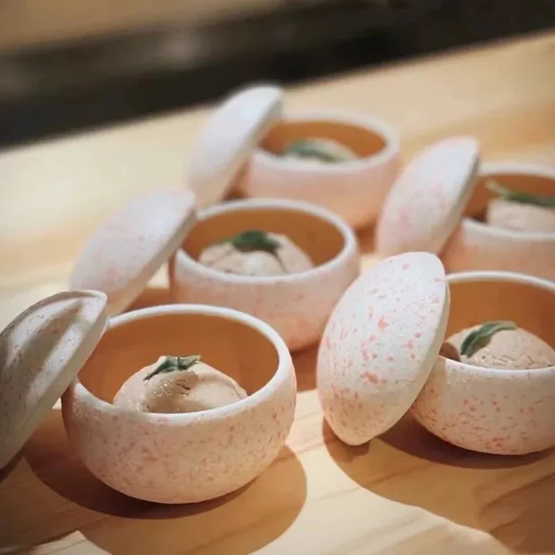 Mini taza de helado creativa con tapa, cuenco de Caviar de alta belleza, plato para aperitivos, vajilla de cerámica de estilo japonés para tienda de postres en casa