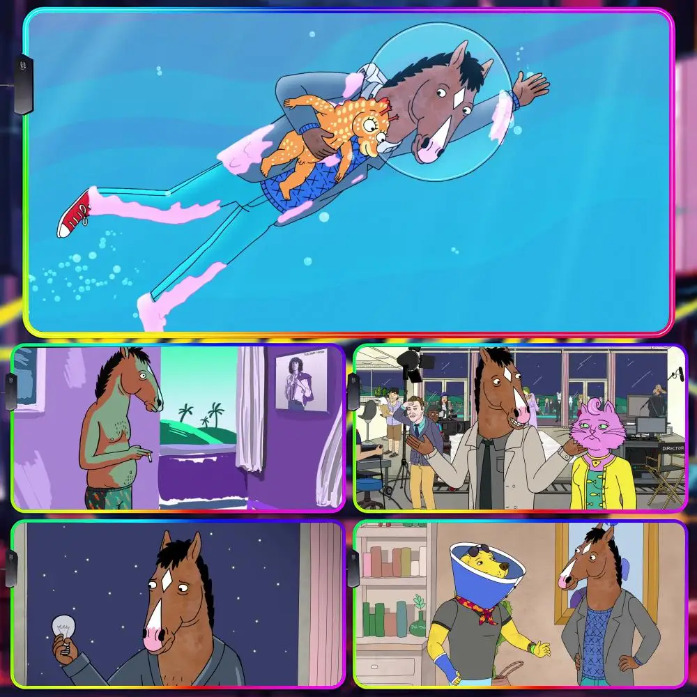 

Аниме B-BoJack H-Horsemans Коврик для мыши Gamer Luminescence Led Коврик для мыши Игровой стол Rgb Настольный коврик Клавиатура Коврик для ПК Коврик для мыши
