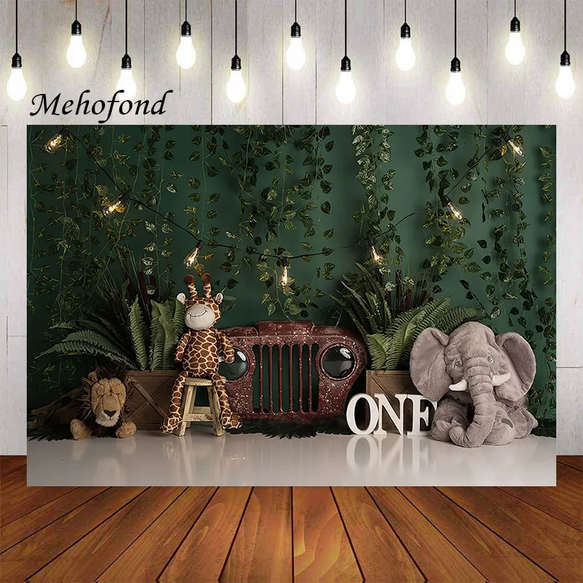 Mehofond Photography Background Jungle Animals Tropical Wild One Boy 1st Birthday Party Cake Smash Decor Backdrop Photo Studio