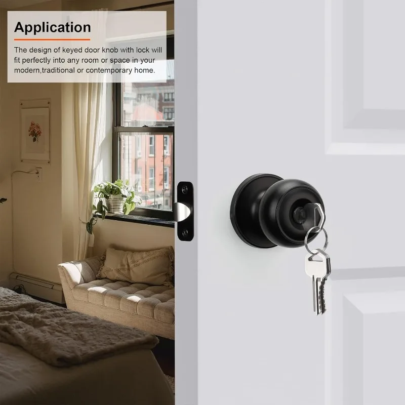 5 Packs Matte Black Door Knobs with Key,Exterior Black  Knob, Keyed Alike Door knobs,  Locks for Mobile Home Outdoor