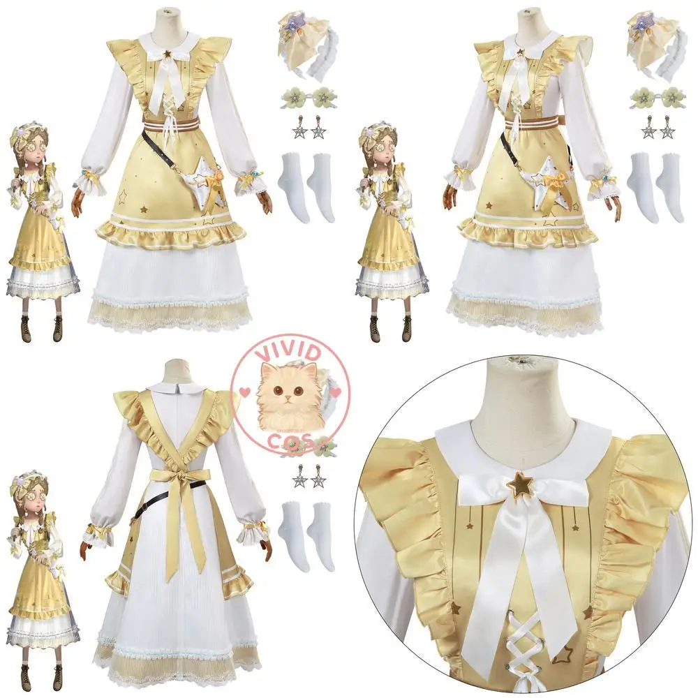 Jeu populaire identité V jouet marchand Cosplay Costume Anime Annie Lester jeu de rôle tenue mignonne petite fille robe jaune perruque Anime