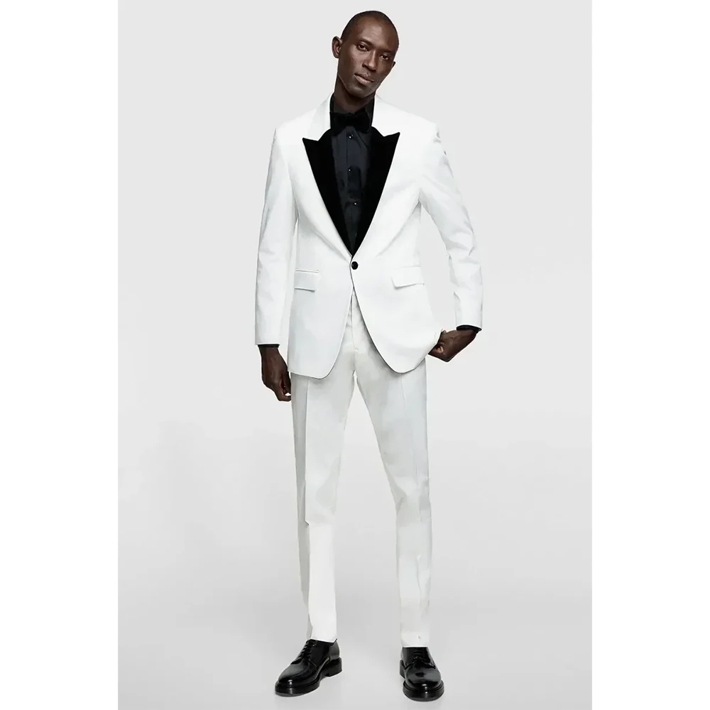 

White Elegant Formal Wedding Men Suits 2024 Groom Tuxedo Prom Slim Fit Blazers Hombre High Quality Custom 2 Piece Set Costume