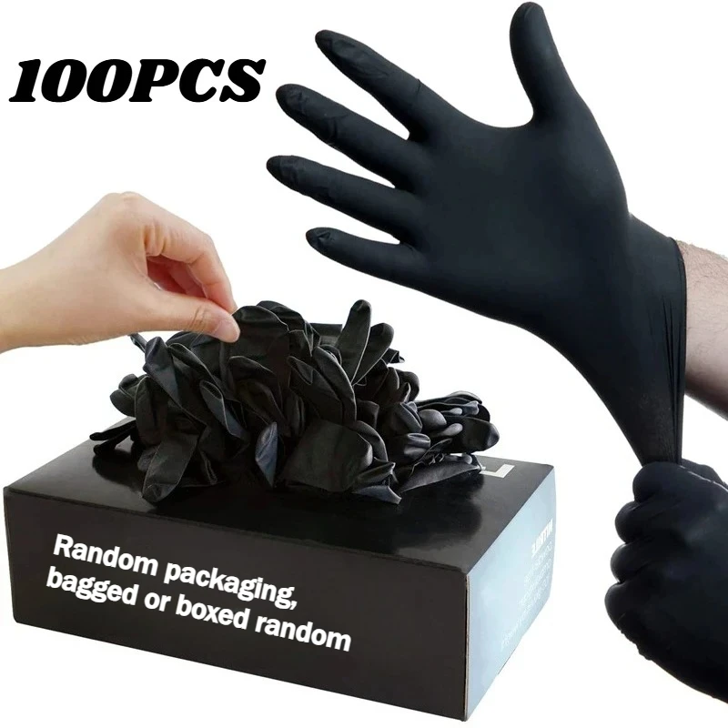 100PCS Black Nitrile Disposable Gloves for Work Latex Free Home Cleaning Glove Textured Mechanic Tattoo Hair Dye Beauty