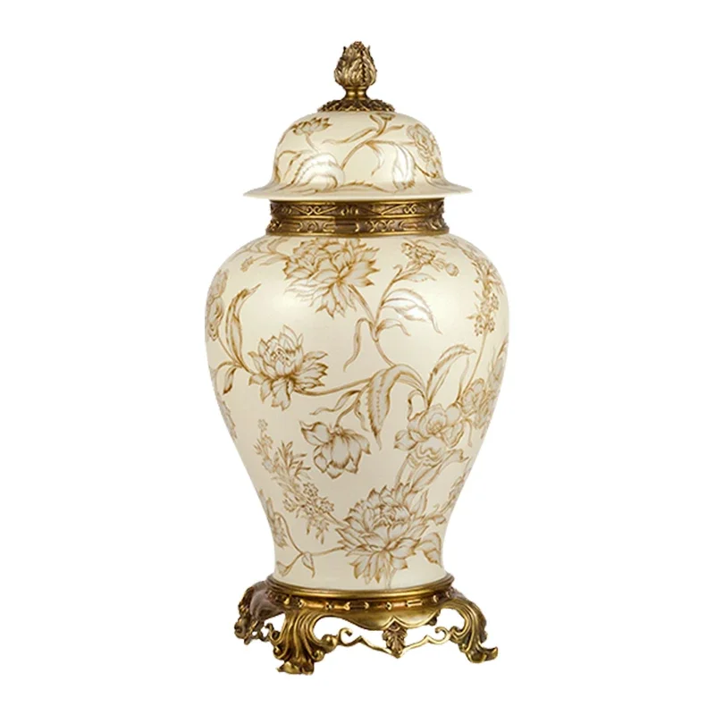 European style brass ceramic storage tank storage cover, American style tabletop decoration ornaments