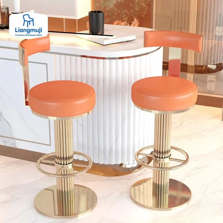 Counter Height Bar Stools with Back, Modern Adjustable Height and Swivel Barstools, Black and Gold Bar Chair for Kitchen Island